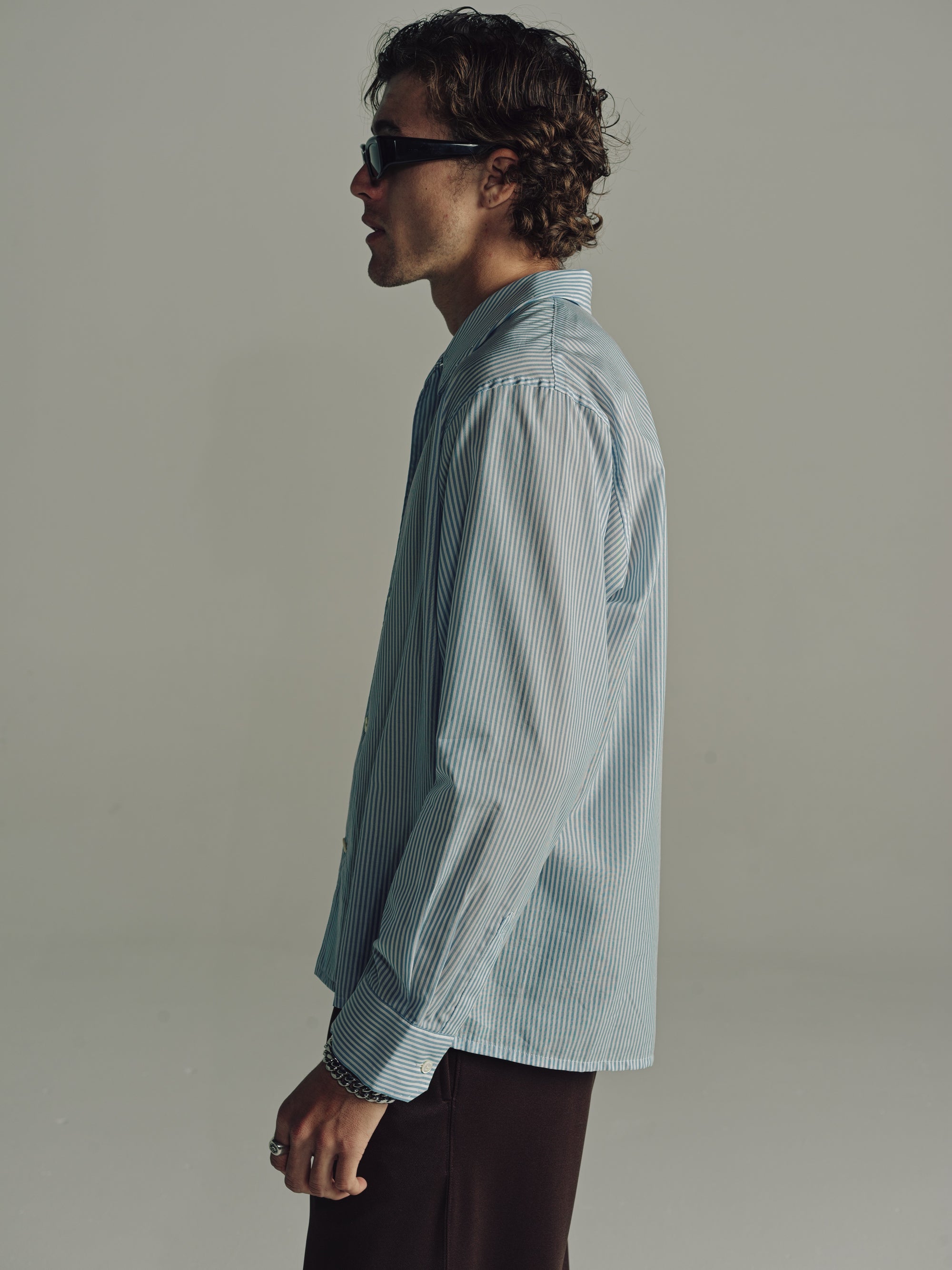Relaxed Long Sleeve Shirt | White/Blue Stripe