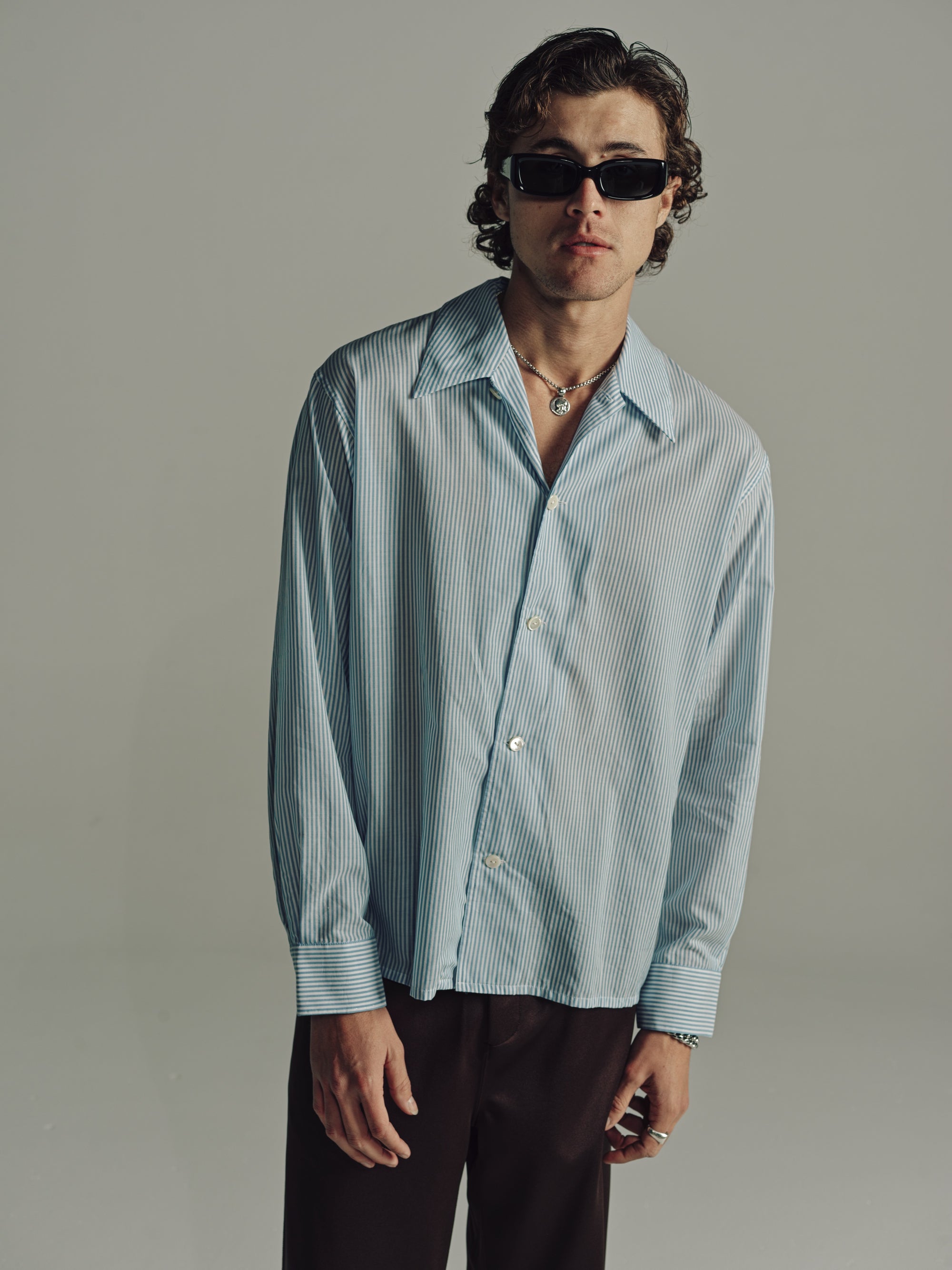Relaxed Long Sleeve Shirt | White/Blue Stripe