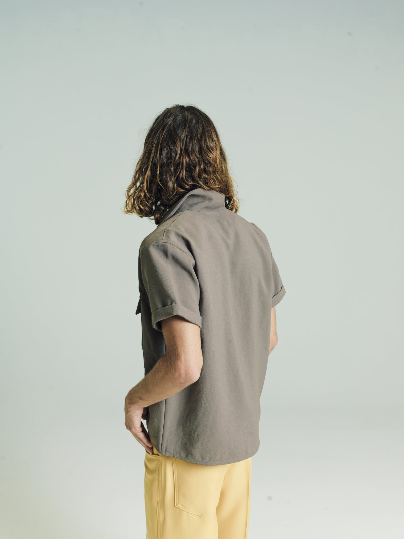 Cropped Open Collar S/S Shirt | Khaki