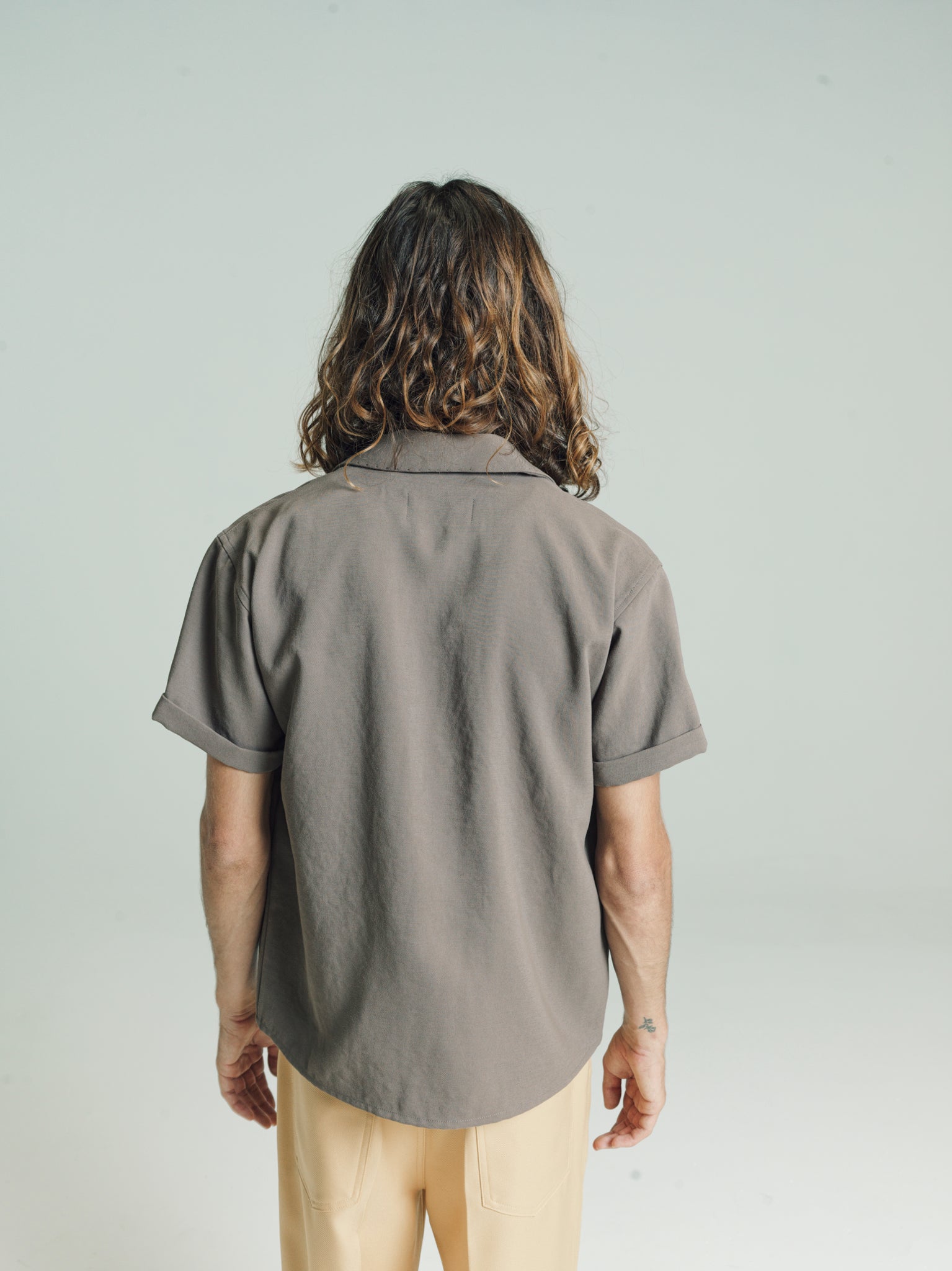 Cropped Open Collar S/S Shirt | Khaki