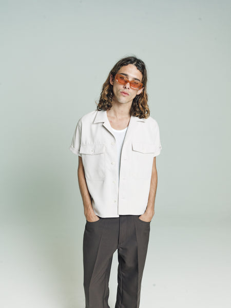 Cropped Open Collar S/S Shirt | Ivory