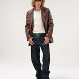 SAICO LEATHER BLAZER | BROWN