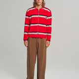 FRIENDS ZIP UP WAFFLE KNIT SWEATER RED STRIPE