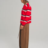 FRIENDS ZIP UP WAFFLE KNIT SWEATER RED STRIPE