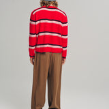FRIENDS ZIP UP WAFFLE KNIT SWEATER RED STRIPE