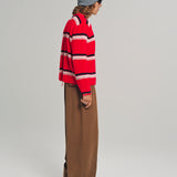 FRIENDS ZIP UP WAFFLE KNIT SWEATER RED STRIPE