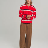 FRIENDS ZIP UP WAFFLE KNIT SWEATER RED STRIPE