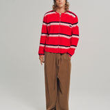 FRIENDS ZIP UP WAFFLE KNIT SWEATER RED STRIPE