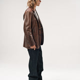 SAICO LEATHER BLAZER | BROWN