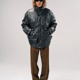 LEATHER PUFFA | BROWN